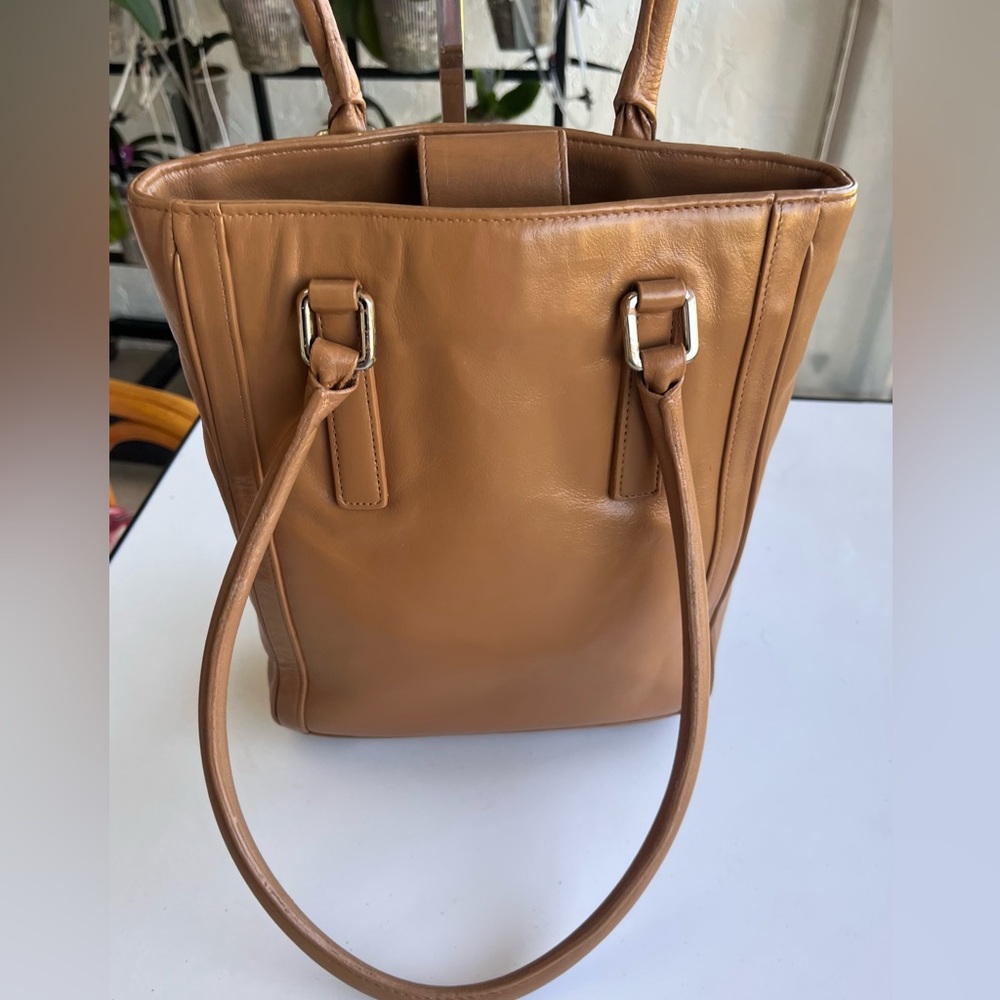 VINTAGE COACH LAGACY BONNIE CASHING LINE 9422 BROWN/TAN LEATHER SLIM TOTE BAG